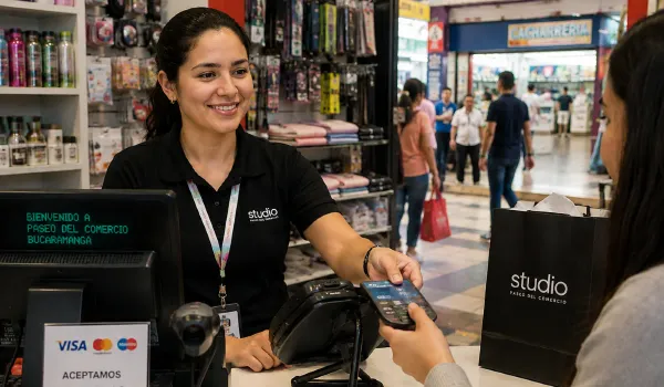 Cajera atendiendo en un almacén del centro de Bucaramanga